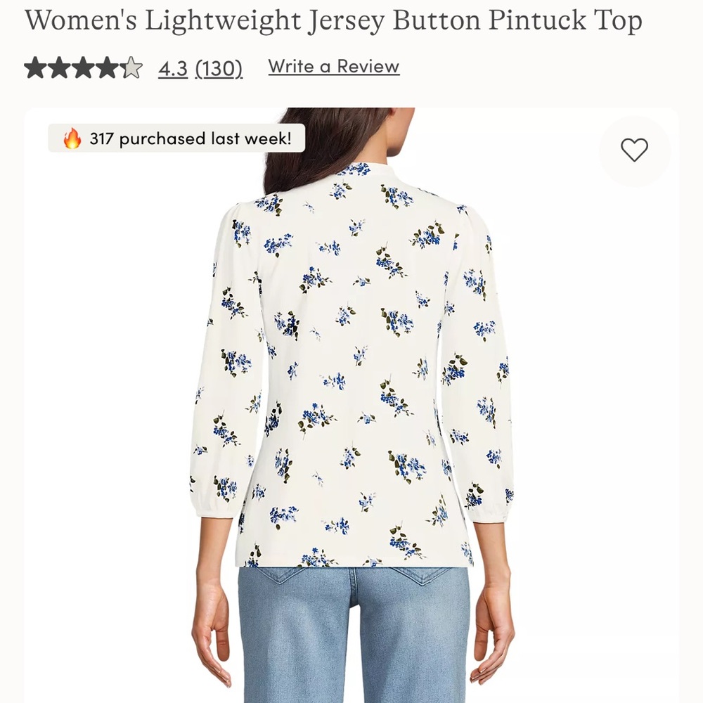 Lands' End White Floral Pintuck Blouse - Picture 2 of 8